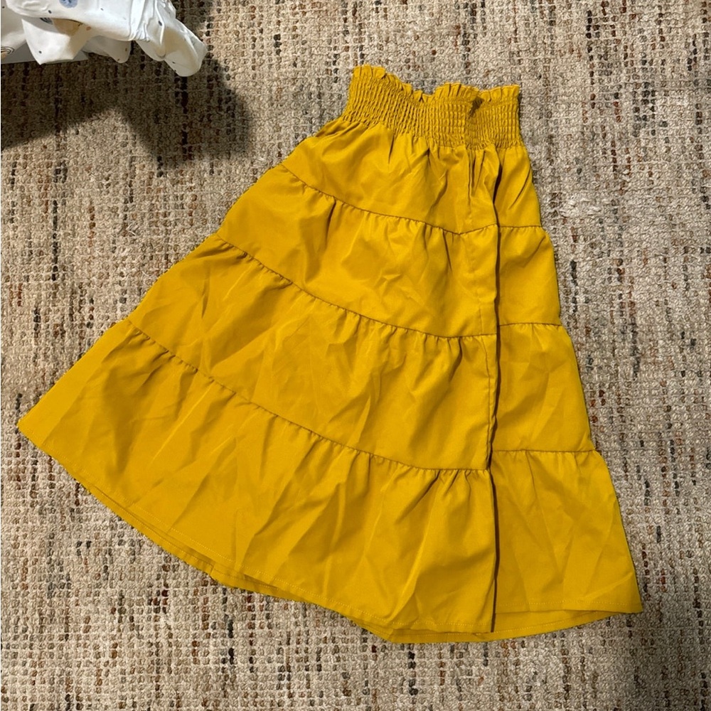 Girls long flared yellow mustard skirt